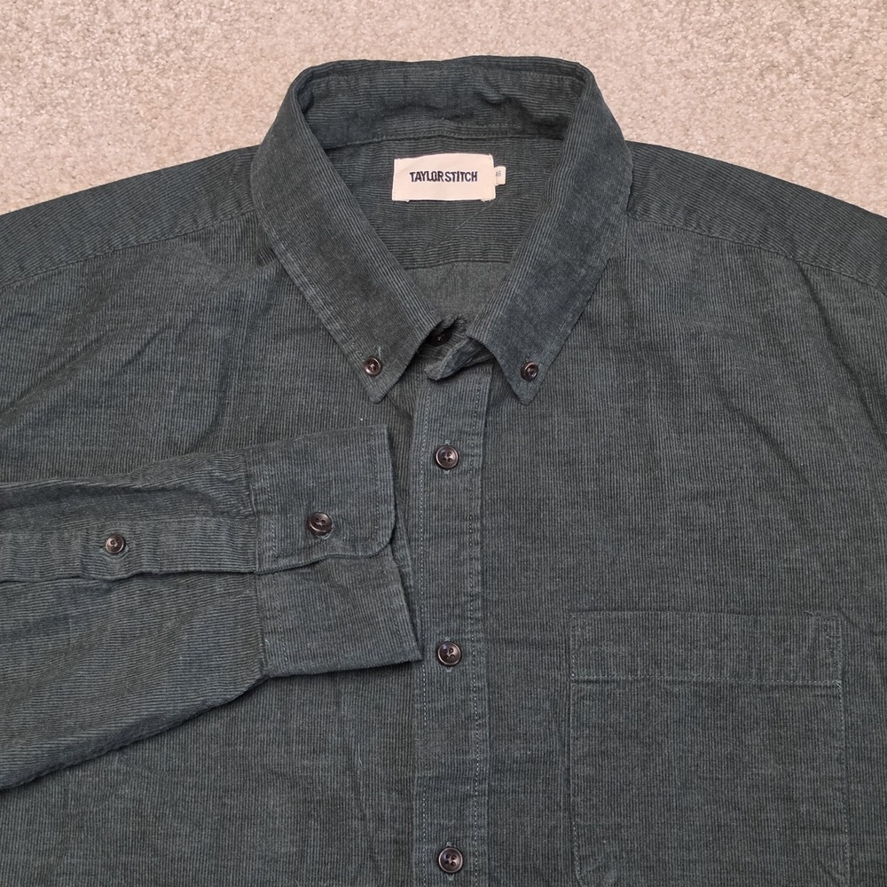 Taylor Stitch The Jack Pincord Shirt Pine Heathered Dark Green Sz 46 XXL Outdoor